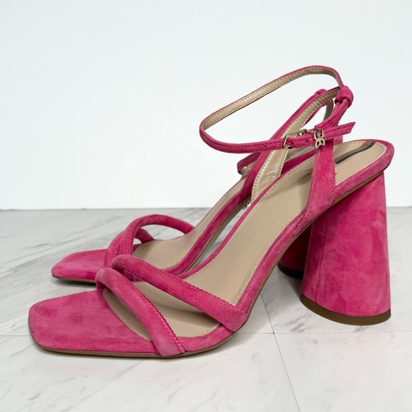 Sam Edelman Kia Pink Suede Block Heel Sandal 8 1/2 M - Picture 1 of 14